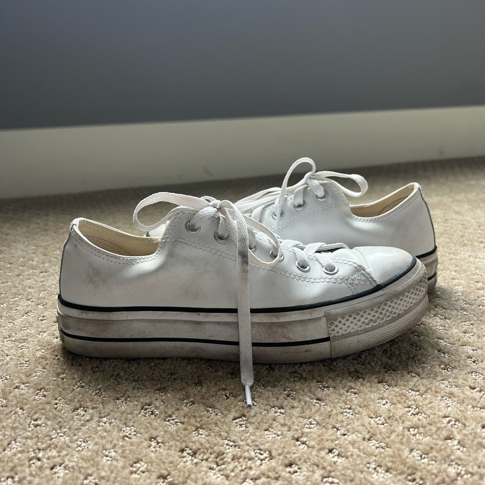 White platform low top converse